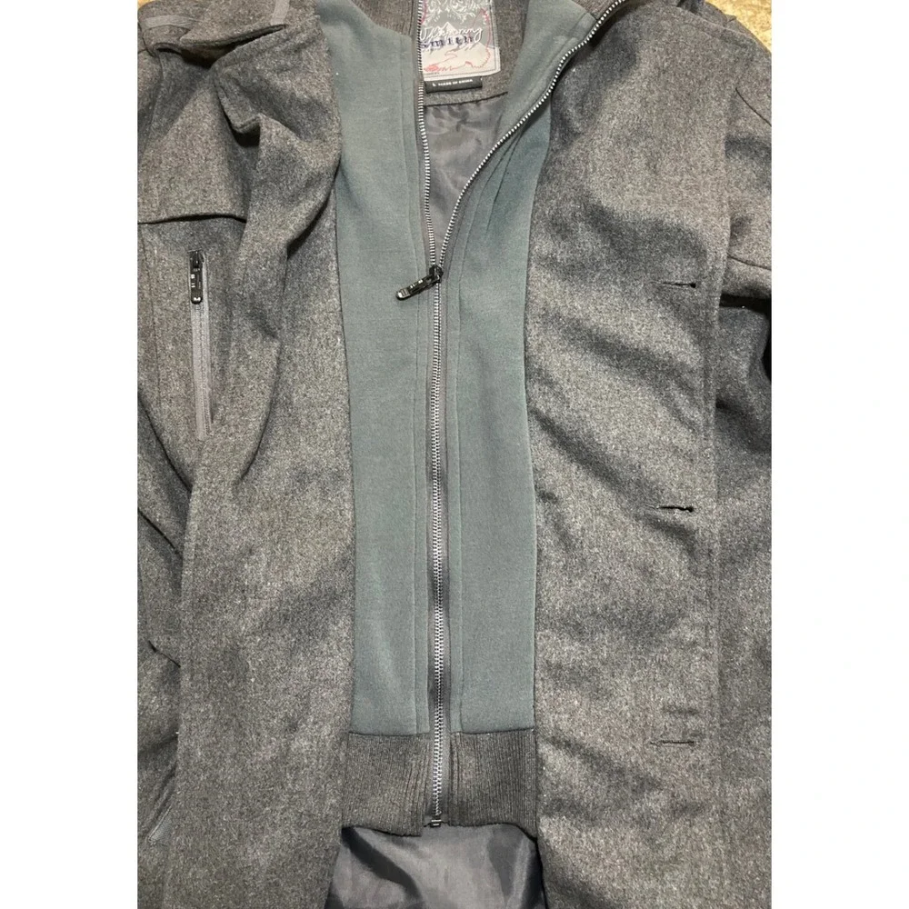 Whispering Smith‎ Gray Lined Double Breasted Heavy Wool Blend Coat Large Read